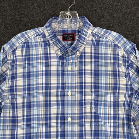 Untuckit Tramonti Shirt Men's Large Blue White Plaid Slim Fit Button Down Pocket - Picture 2 of 9
